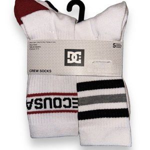🆕DC SHOE 5 PACK MEN'S CREW SOCKS STYLE #43DC406307TA-WHT SHOE SIZE 6-12 NWT